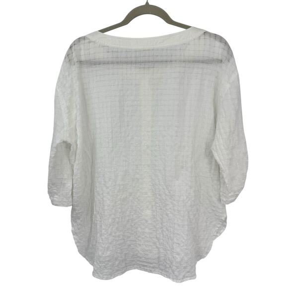 Eileen Fisher White Windowpane Weave Button Up 3/4 Sleeve Top Size PL/PG Minimal - Picture 10 of 11